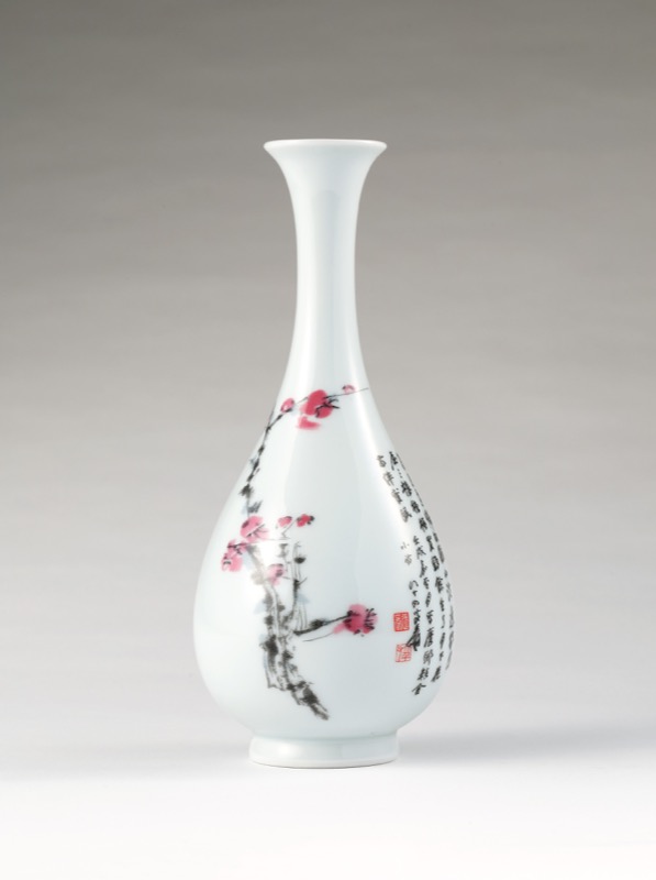 台湾　蔡曉芳　暁芳窯　赤絵龍波文　梅瓶　D　6086E TSAI Hsiao-fang 蔡晓芳, Ox Blood Langyao Red Glazed