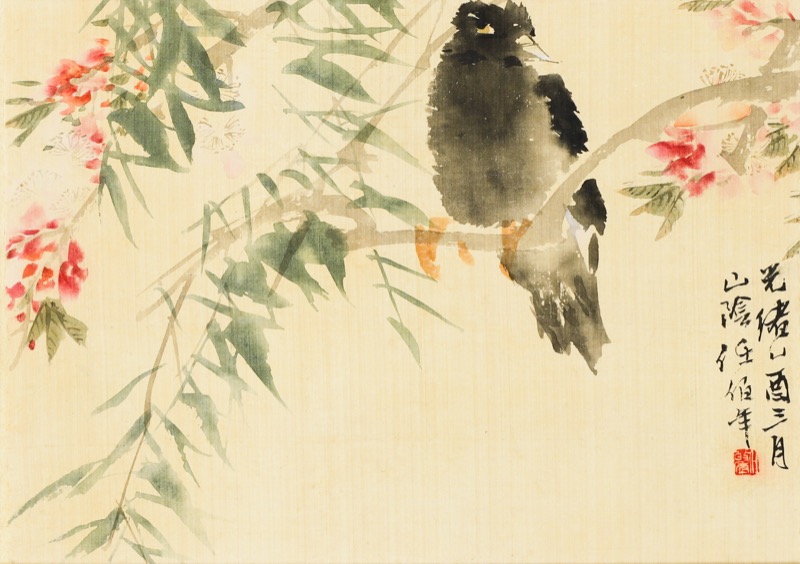 模写】【1円開始】【伝来】ek1628〈任伯年〉花鳥図 中国画 清代末期