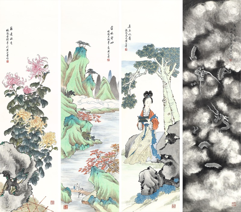 黃山壽 人物圖 黃山壽-山壽集精四聯屏｜2022夏拍- 帝圖拍賣- 領銜全台書畫文物