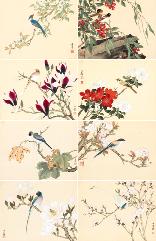 民國黃君璧花卉四屏鏡片牡丹- 故宮