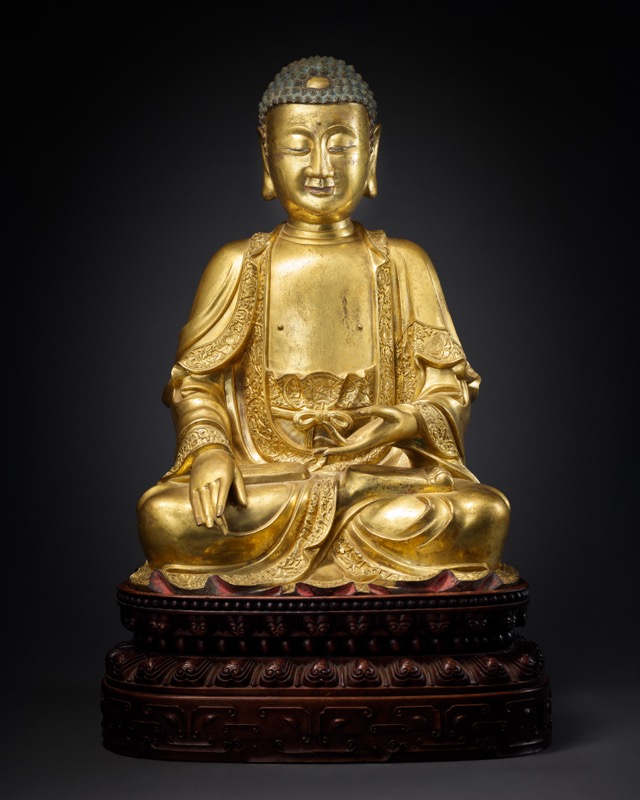 明 銅鎏金釋迦摩尼坐像 中国 古美術