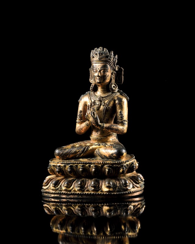 弥勒菩薩 西藏十六／十七世紀銅合金鎏金彌勒佛坐像| Dharma and Tantra