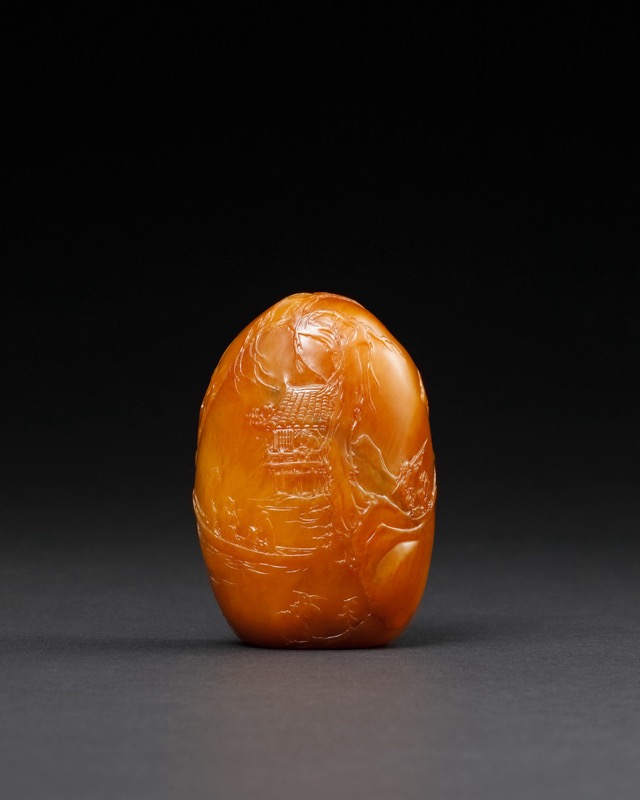 中国古美術【寿山田黄石 金龍献宝】西鳳作款 重器 鏤空 細密彫 在銘 天然賞石 近代田黃薄意江畔酒肆｜2025春季- 帝圖拍賣- 領銜全台書畫文物類第一