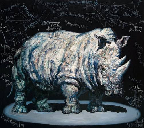 沉思中的犀牛-油畫-162x145cm-2009