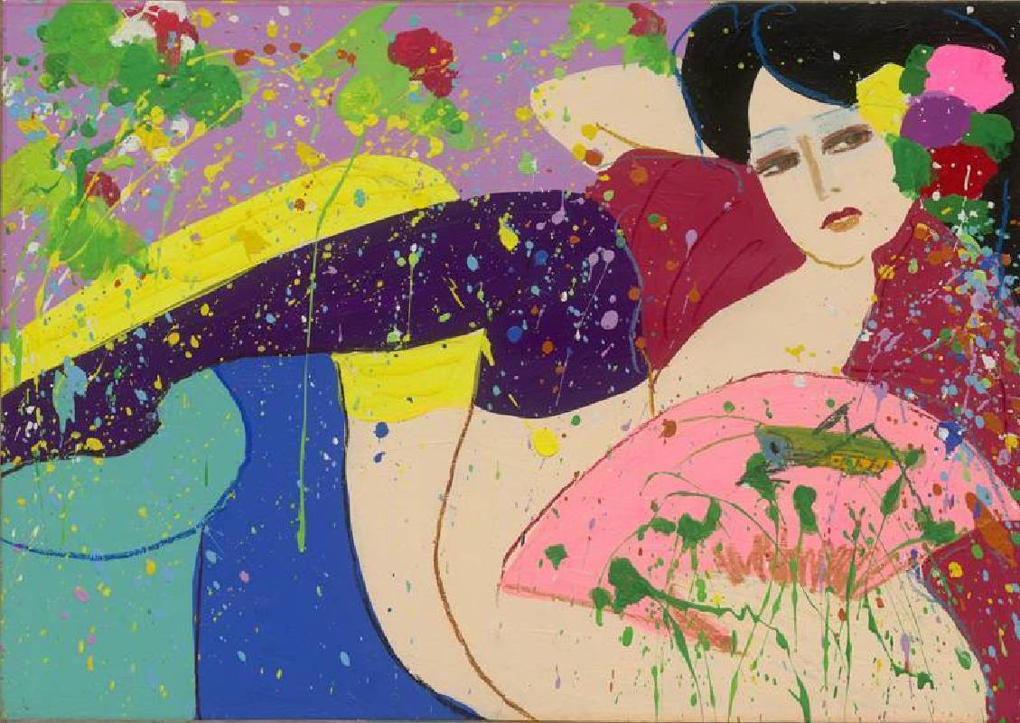 丁雄泉，躺著的女人，壓克力顏料於水彩紙上，裱於油畫布，60x98.8cm，1978 
