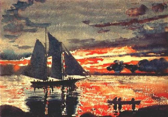荷馬《斜陽》（Sunset Fires），1880。圖/取自wikiart。