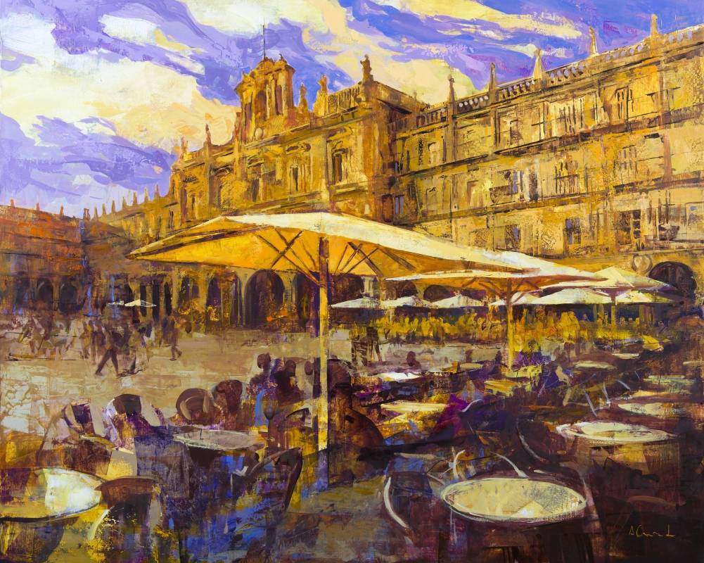 Alfonso Cunado《Parasols in the main square of Salamanca》Oil on Panel_100×81cm_2014