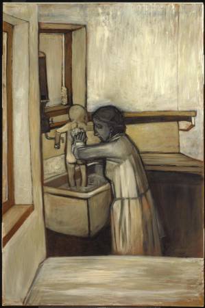 傑克．史密斯早期作品，《母親替孩子洗澡》，1953。