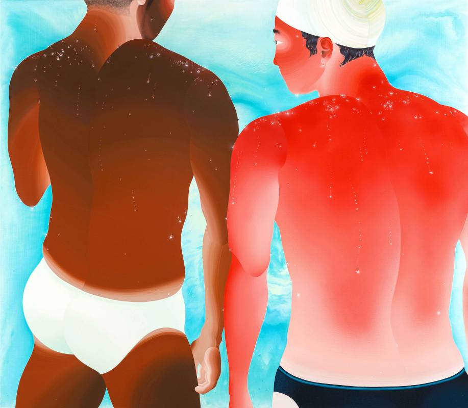 范揚宗《泳池系列-閃耀的水珠》。140 x 160 cm，壓克力、畫布，2015