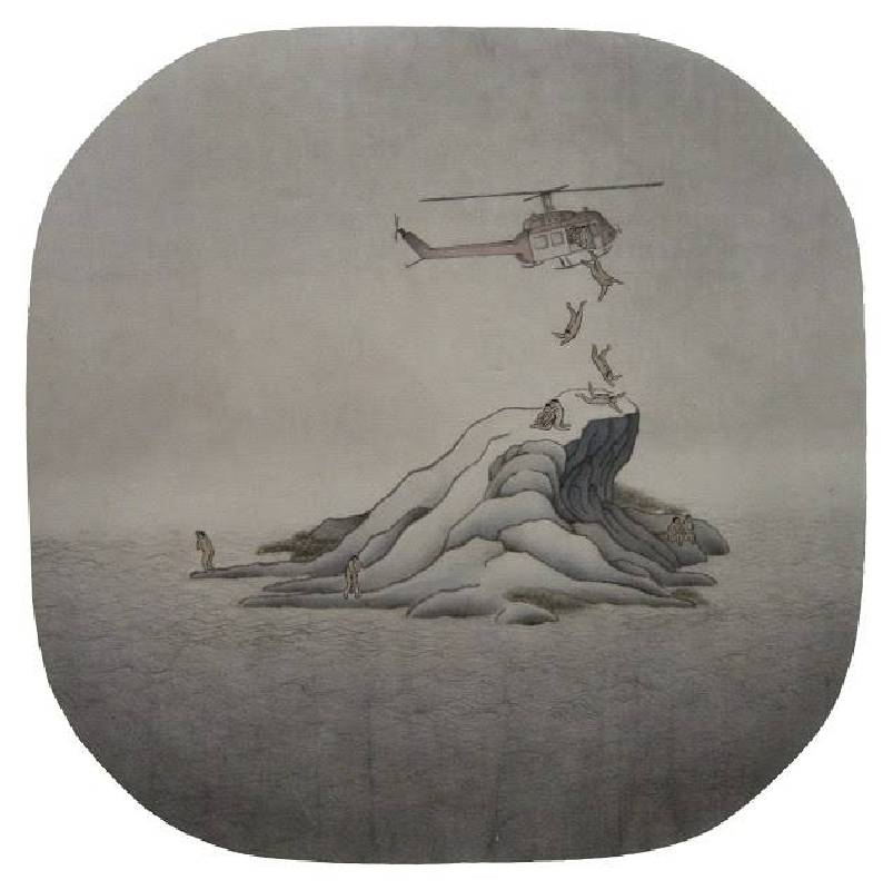 簡翊洪，《冬日進獻圖》，水墨設色，30×30cm，2011