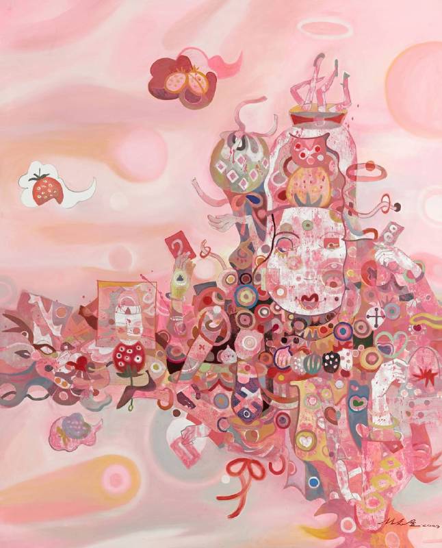 林志金，遊戲觀音，2010，油畫，162 x 120 cm