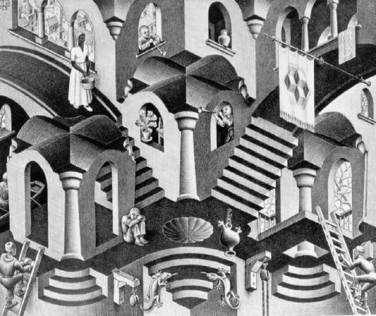 Maurits Cornelis Escher，《Convex and Concave》，1955。圖/取自wikiart