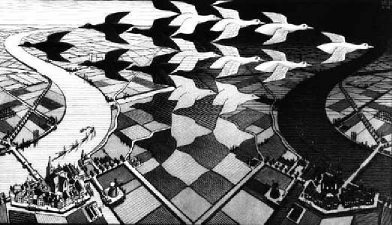 Maurits Cornelis Escher，《Day and Night》，1938。圖/取自wikiart
