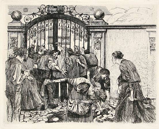 Käthe Kollwitz，《Riot》， 1897。圖/取自 wikiart。