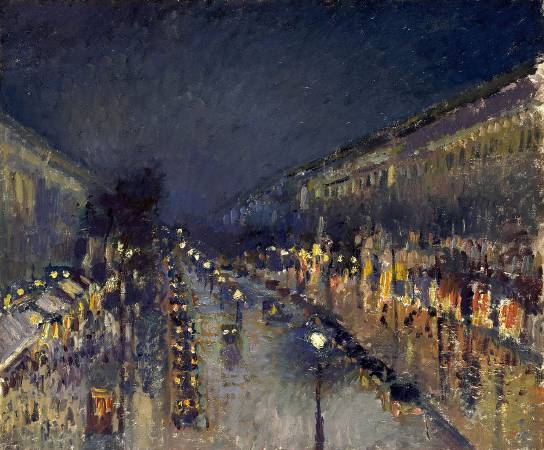 Camille Pissarro，《Boulevard Montmartre in der Nacht》，1898。