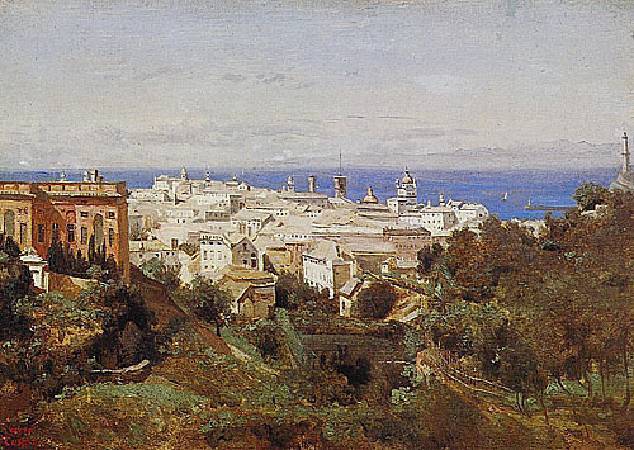 柯洛《熱那亞,阿卡索拉散步大道的眺望》，1834。