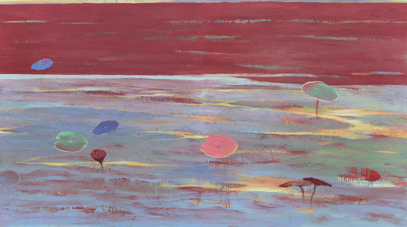 現代畫廊-楊登雄-Danse du lac rouge 紅湖舞 200x180cmx2 壓克力顏料 畫布 2008