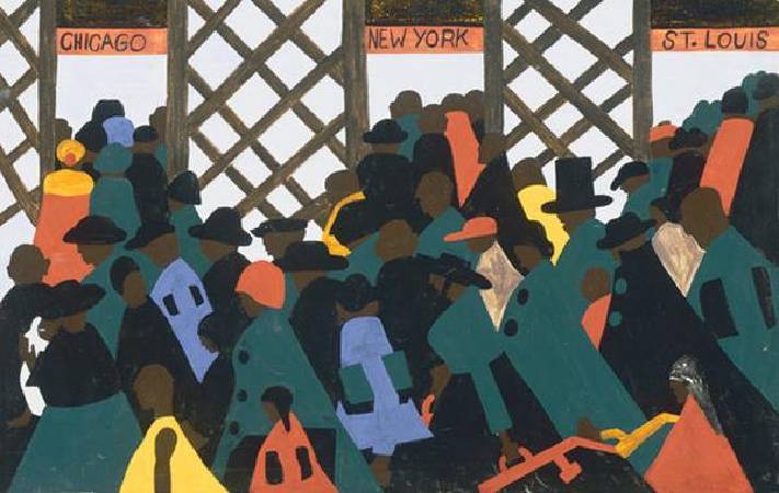 Jacob Lawrence，《The Migration of the Negro, Panel 1》，1941。