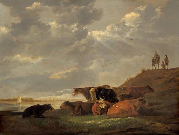 Aelbert Cuyp，《River Landscape with Cows》，1648-1650。
