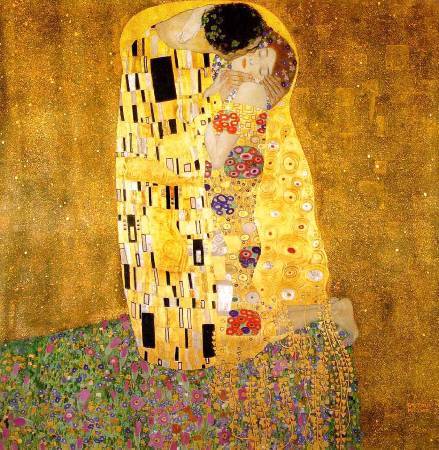 Gustav Klimt，《the kiss》(吻)，1907-1908。