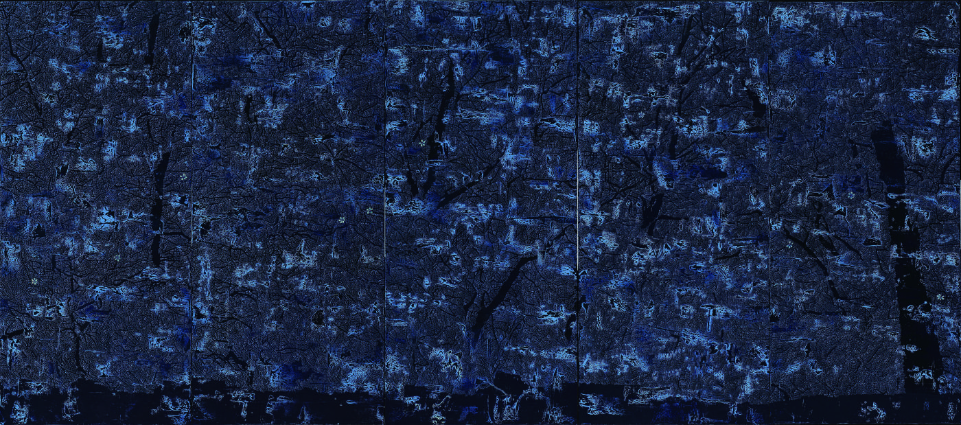傅作新,漂泊的靈魂,89 x 197 cm x 5 panels 布面油彩 2015
