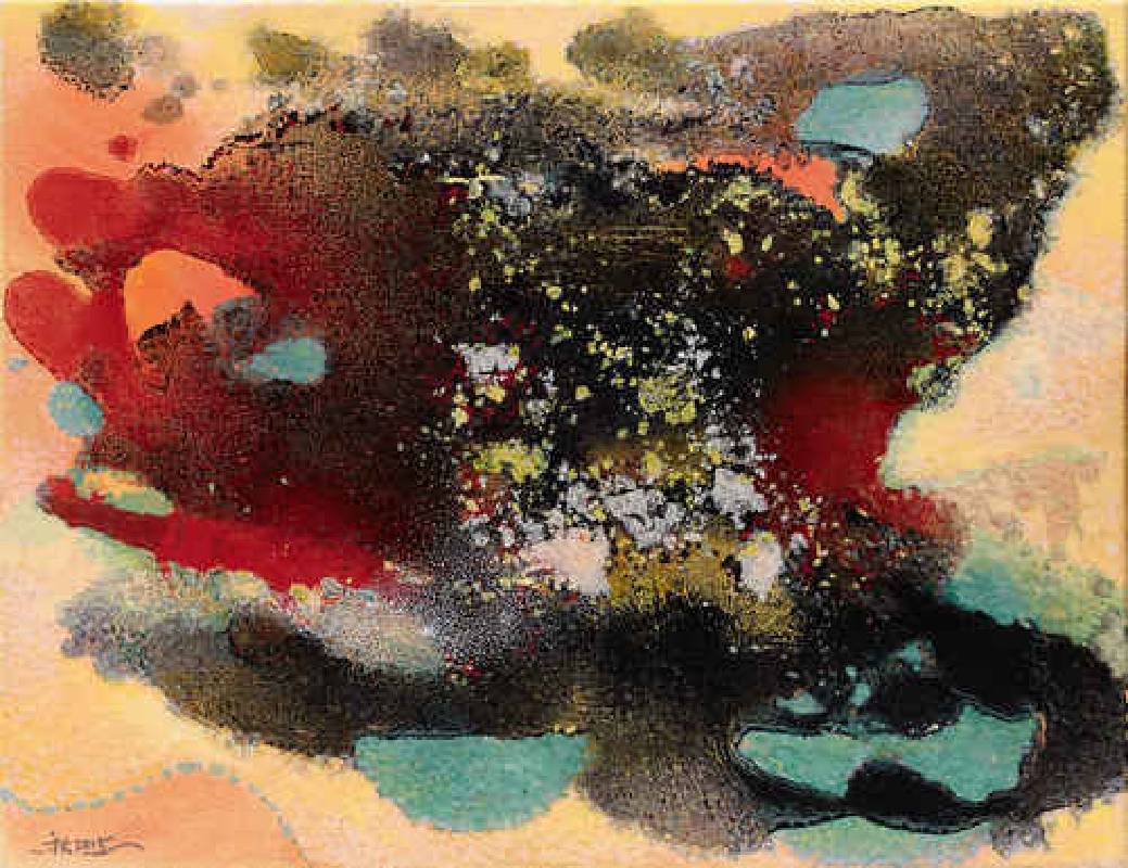 金秋-潑墨與小點，油畫，41x52.5cm，2015