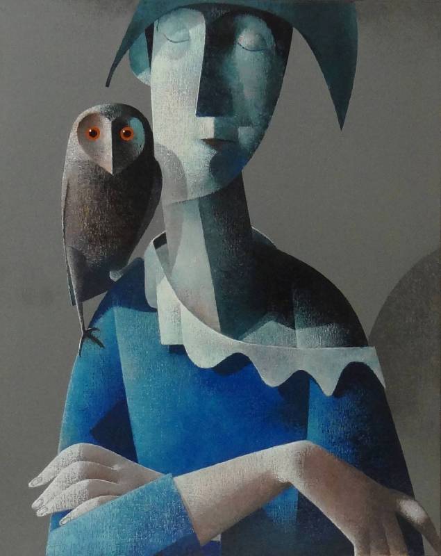 Peter H. Harskamp《Clown with Owl I》Oil on Canvas 80×100cm 2015