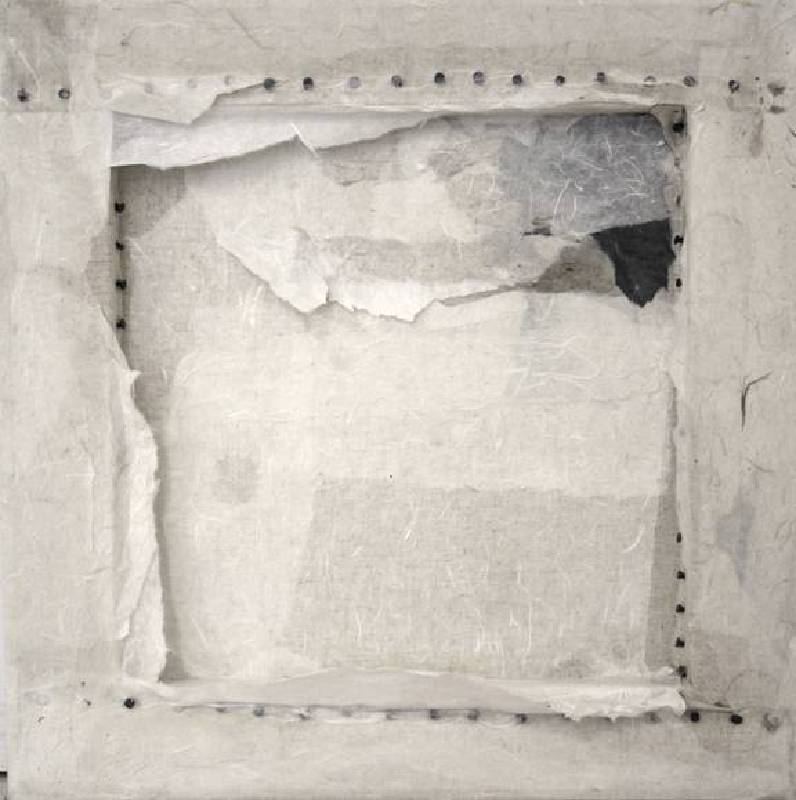 林延，胡同 #1，2012，宣紙、墨、釘、畫布，45.7 ×45.7 cm