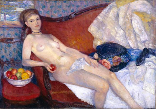 William Glackens，《Nude with Apple》，1910。圖/取自Wikiart。