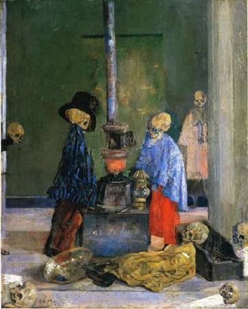 恩索爾，《Skeletons Trying to Warm Themselves》，1889。圖/取自Wikiart。