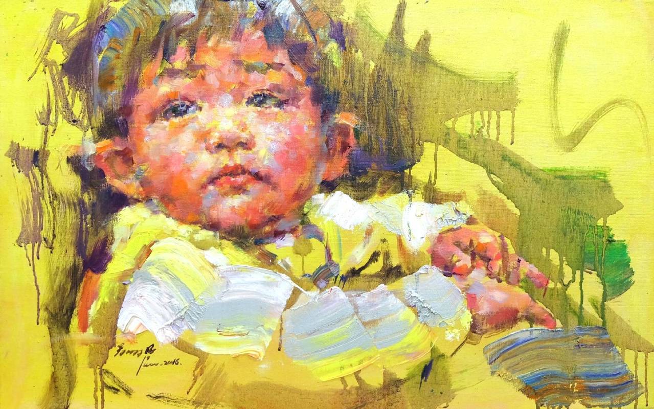 翁明哲　黃色小孩　38x60 cm　油彩畫布　2016