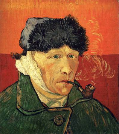 梵谷《Self-portrait with Pipe and Bandaged Ear》。圖/取自art-vangogh.com。