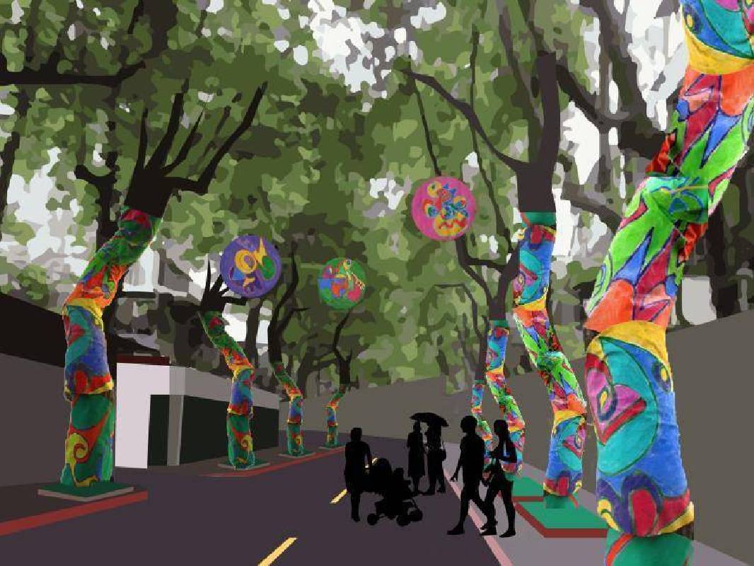 城市互動交織計畫：Carmen Einfinger「樹衣計畫─盛開的楓香大道」模擬圖