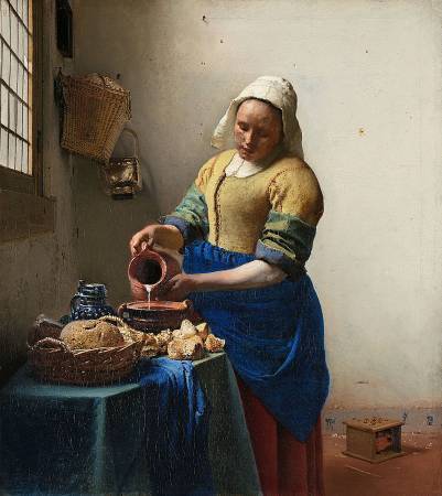 《倒牛奶的女僕》, Johannes Vermeer。