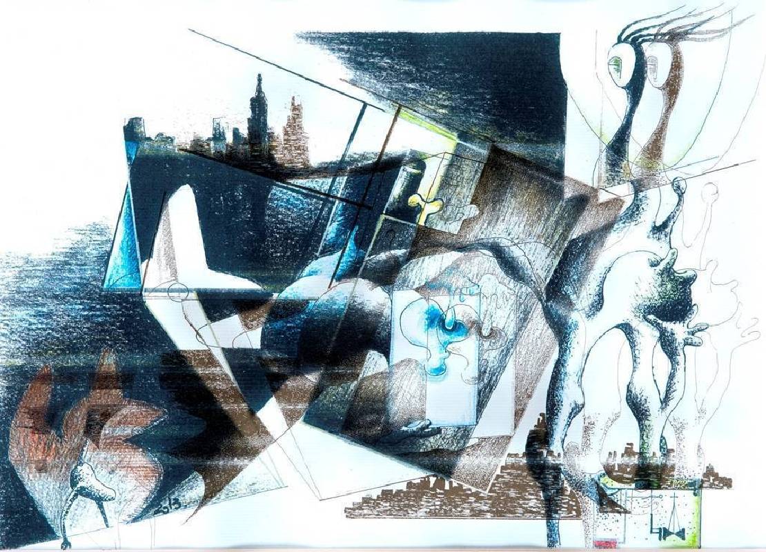 張明錫的回家Ⅰ Ⅱ Ⅲ系列，由回家Ⅰ的初始型態、構圖可以非常直白的進入他的畫境。粉彩塗布，人形體與建築體的扭曲、重疊、解構、鏡射、虛實………，交織出魔幻的生命篇章