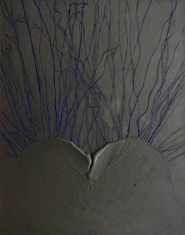 松谷武判Takesada Matsutani | Germination-2000-8   發芽-2000-8 | 92 x 73 cm | Vinye adhesive, Graphitepencil, and Japaneasepaper on canvas | 2000