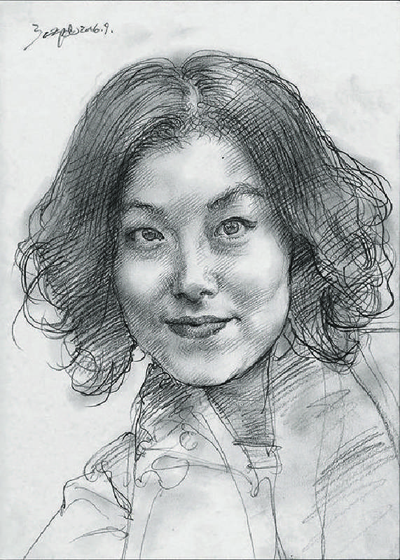折叠的肖像NO.8 22.5X30cm 纸上铅笔 色粉 2016—2017( Folded Portrait NO.8 22.5X30cm Pencil, Colored powder on paper 2016—2017)