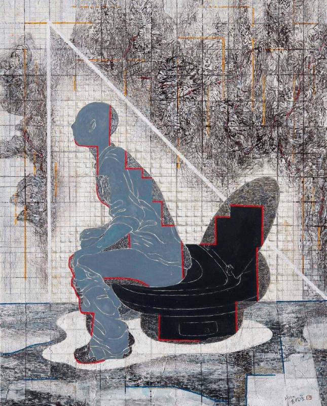 洪根深〈大便美學〉2010,墨、壓克力顏料, 163130cm,藝術家自藏