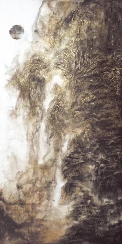 簡志剛 Chien Chih Kang - 他山-1 Another Mountain-1 194×97cm 水墨、複合媒材  Ink on Paper & Mixed Media 2017 