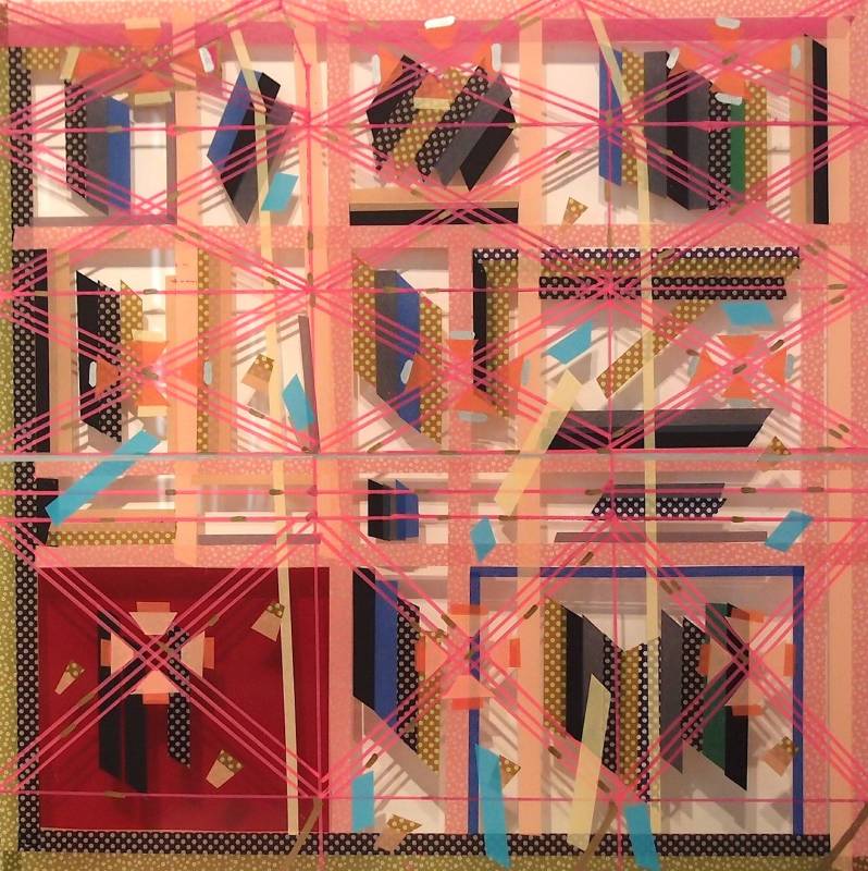吳芊頤《新竹窗景詩-銀樓》，2016，和紙PE、壓克力板、油漆，60 x 60 cm