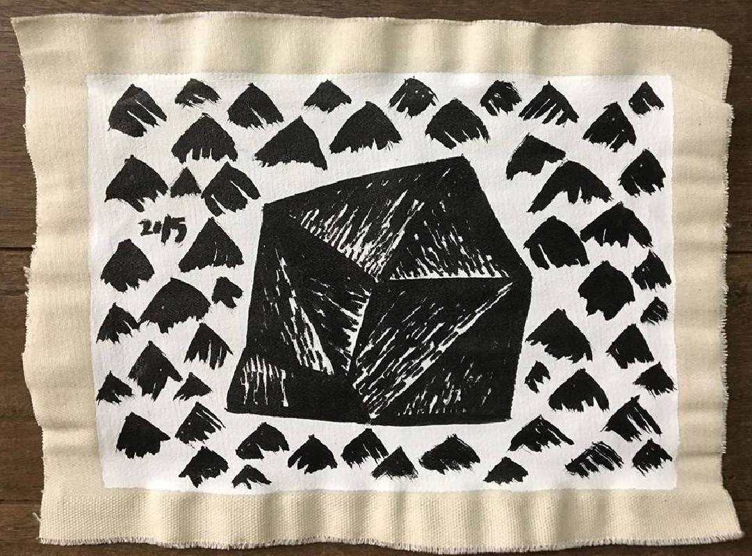 劉秋兒 用黑色墨汁把中央山脈塗在一塊抹水性白底膠的帆布上 26x34cm 2017 帆布