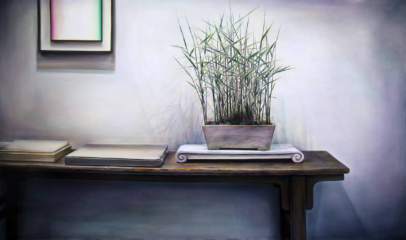 黃敏俊(HUANG Mingchun)，靜竹浮光(A glimmer of Bamboo)，160x260cm，2017， 油彩、畫布(Oil on Canvas)。