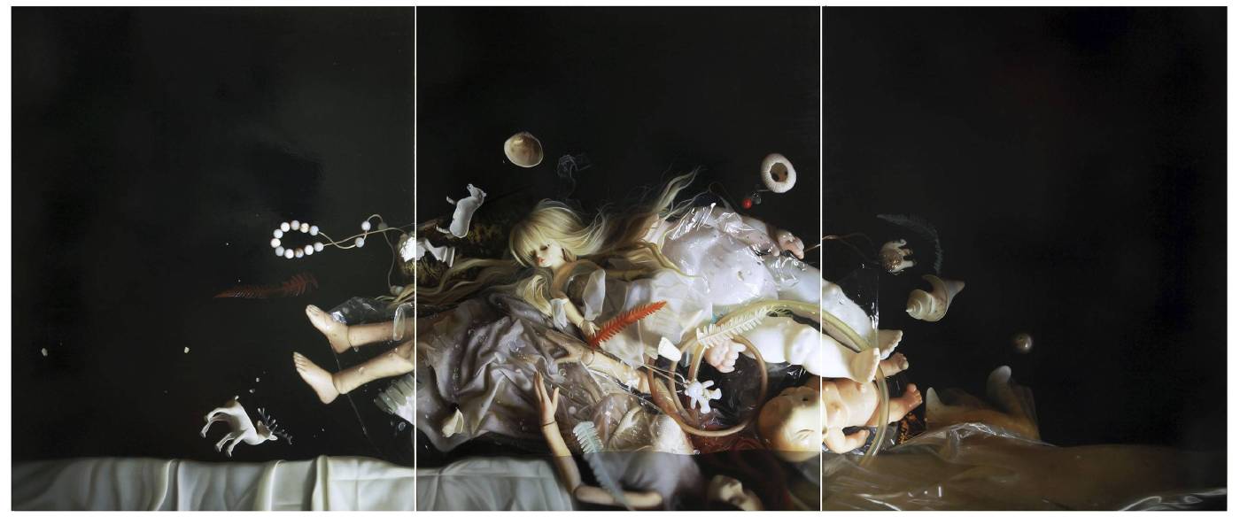 陳穎（CHEN Ying）, 維納斯的誕生（The Birth of Venus）， 150x360cm (三聯畫 Triptych) ， 2017， 油彩、畫布 （Oil on Canvas）。
