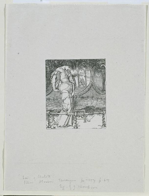 X8895 William Holman Hunt The Lady of Shalott, engraved by J. Thompson, 1857 Wood engraving on paper 9.5 × 7.9 cm © Tate, London (N04052) 