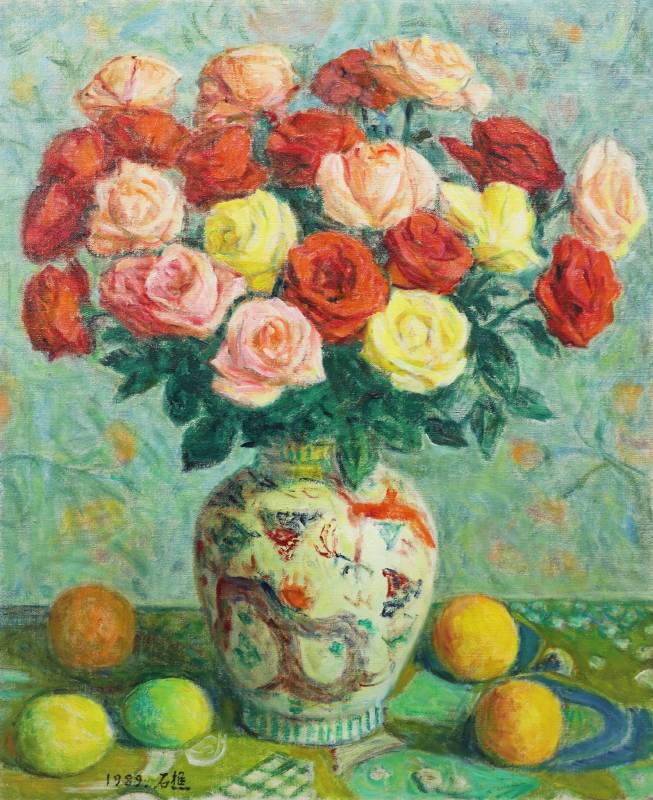 李石樵 玫瑰花(2) 1989年 60.5x50cm(12F) 油彩畫布 / LEE Shih-Chiaou Roses No.2 1989 60.5x50cm(12F) Oil on canvas