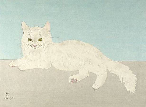 藤田嗣治《白貓》。圖/取自Wikiart.org。