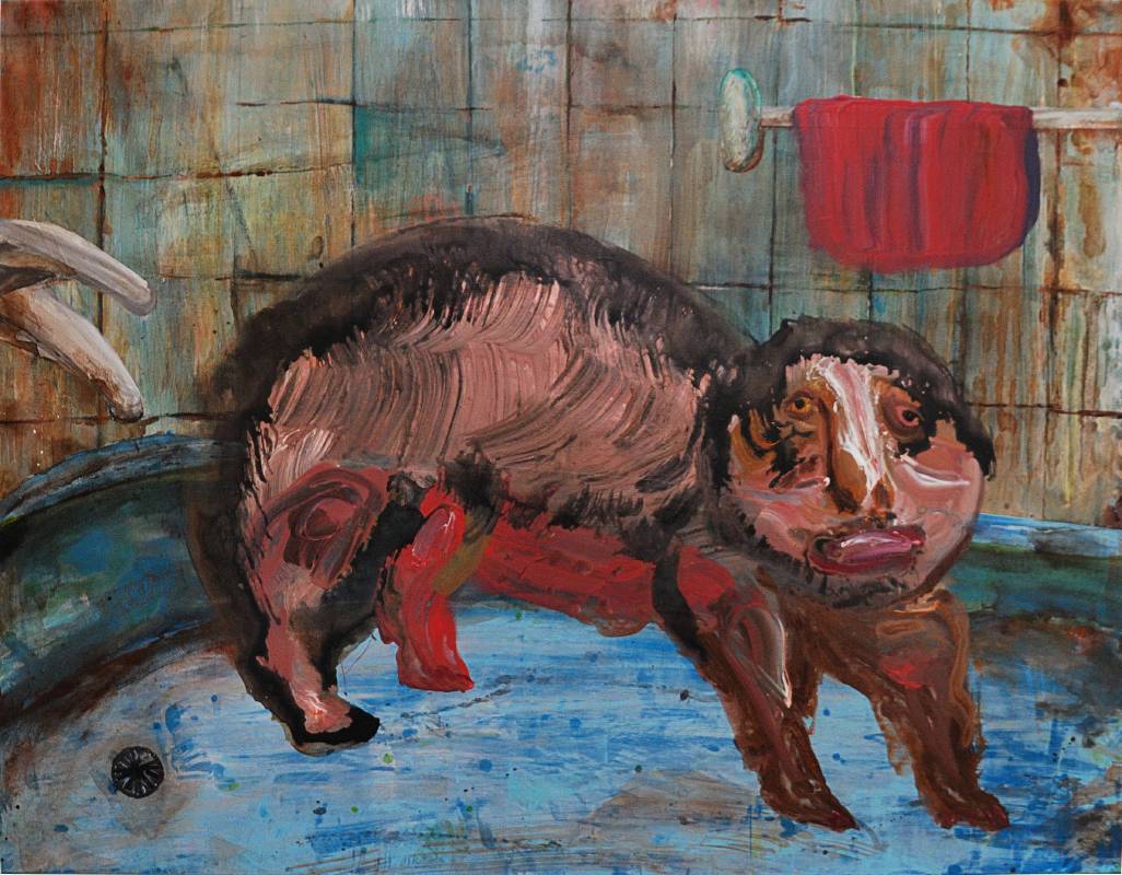 蔡瑞恒《浴缸怪獸》，2017，壓克力顏料、畫布，116.5 × 91 cm