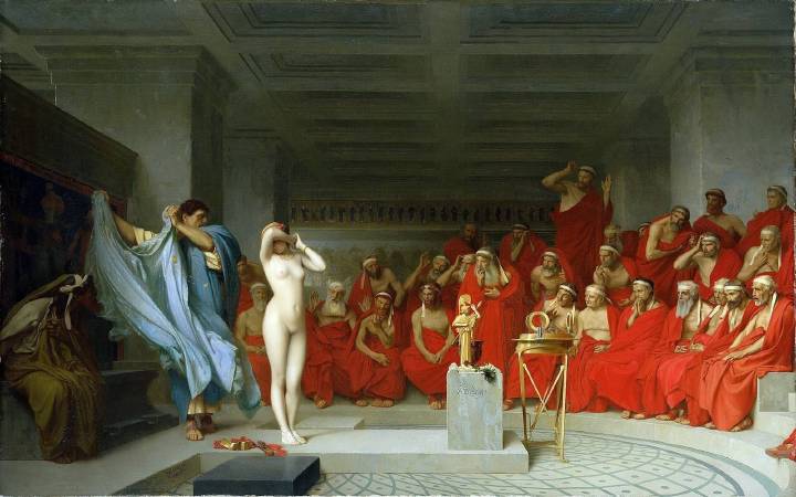 熱羅姆（Jean-Léon Gérôme）《法庭上的芙里尼》(Phryné devant l'aréopage, 1861)