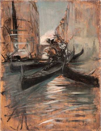 喬瓦尼《Canale a Venezia con gondole》。圖/取自Wikipedia。