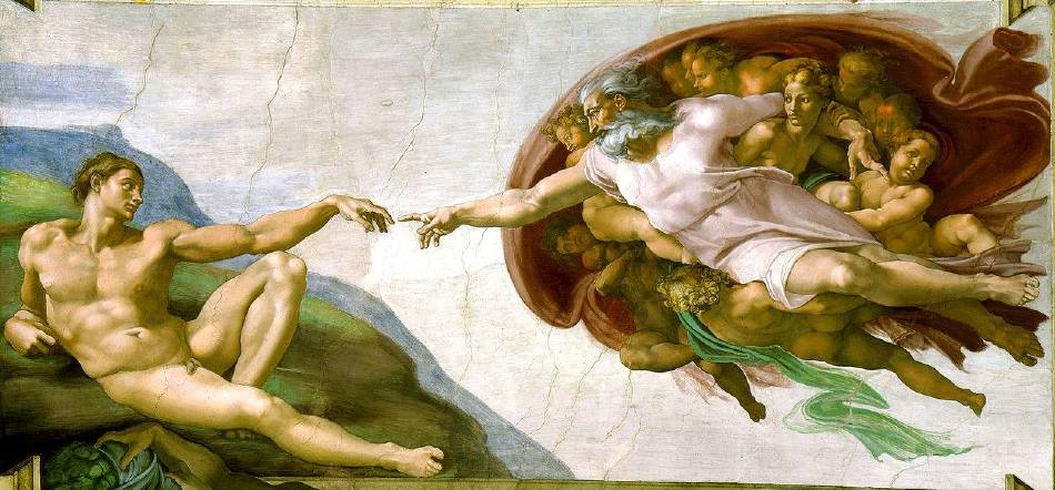 米開朗基羅《上帝製造亞當》（The Creation of Adam ），1510。圖/取自Wikipedia。